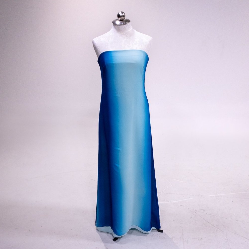 Y2K Vintage 8 Silk Dress Ombre Tie Dye Print Strapless Long Maxi Formal Blue PH5 - Picture 4 of 12